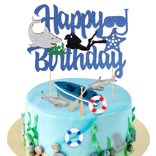 Hai Kuchendeko Set, Strand Hai Kuchenaufsatz Set Inkl Hai Boot Ankerpaddel Rettungsring für Jungen und Mädchen Partydekoration zum Thema Ozean Hai Kuchendeko Set, Strand Hai Kuchenaufsatz Set Inkl Hai Boot Ankerpaddel Rettungsring für Jungen und Mädchen Partydekoration zum Thema Ozean von Gosknor