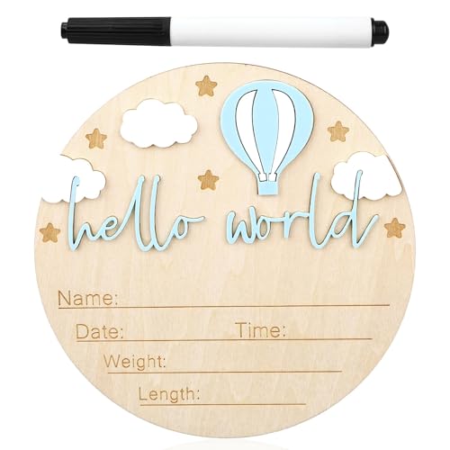 Holzschild mit Aufschrift "Hello World" für Neugeborene, Willkommensschild für Zuhause, Krankenhaus, Kindergarten, Geschenk (blau) von Gosknor