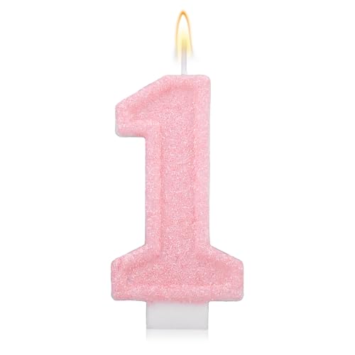 Rosa Geburtstagskerzen mit Zahlen, Romantischer Kuchen Rosa Zahlenkerzen Jubiläums-Kuchenaufsatz Dekoration Süßes Geburtstagsparty-Zubehör für Hochzeitstagsfeiern (1) von Gosknor