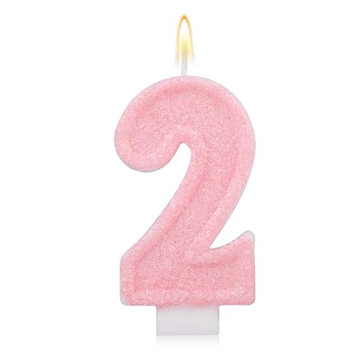 Rosa Geburtstagskerzen mit Zahlen, Romantischer Kuchen Rosa Zahlenkerzen Jubiläums-Kuchenaufsatz Dekoration Süßes Geburtstagsparty-Zubehör für Hochzeitstagsfeiern (2) von Gosknor