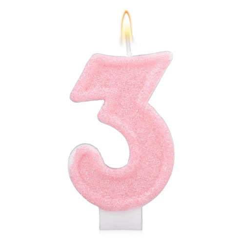 Rosa Geburtstagskerzen mit Zahlen, Romantischer Kuchen Rosa Zahlenkerzen Jubiläums-Kuchenaufsatz Dekoration Süßes Geburtstagsparty-Zubehör für Hochzeitstagsfeiern (3) von Gosknor