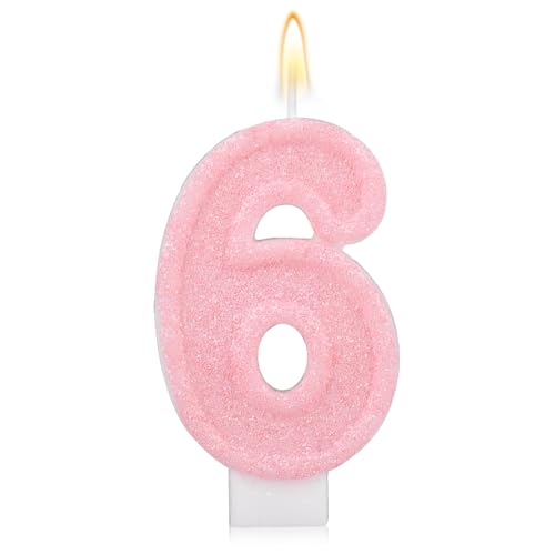 Rosa Geburtstagskerzen mit Zahlen, Romantischer Kuchen Rosa Zahlenkerzen Jubiläums-Kuchenaufsatz Dekoration Süßes Geburtstagsparty-Zubehör für Hochzeitstagsfeiern (6) von Gosknor