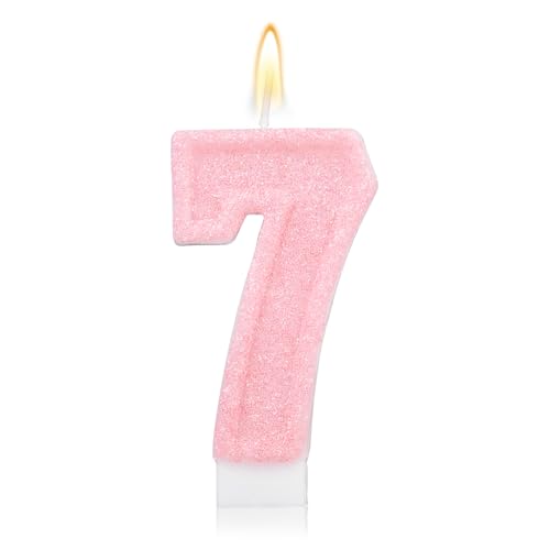 Rosa Geburtstagskerzen mit Zahlen, Romantischer Kuchen Rosa Zahlenkerzen Jubiläums-Kuchenaufsatz Dekoration Süßes Geburtstagsparty-Zubehör für Hochzeitstagsfeiern (7) von Gosknor