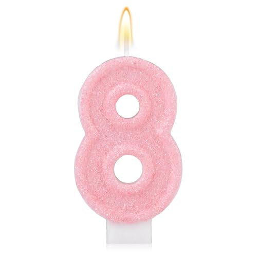 Rosa Geburtstagskerzen mit Zahlen, Romantischer Kuchen Rosa Zahlenkerzen Jubiläums-Kuchenaufsatz Dekoration Süßes Geburtstagsparty-Zubehör für Hochzeitstagsfeiern (8) von Gosknor