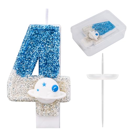 Weltraum-Geburtstagskerze, Glänzende Astronauten-Zahlenkerze Raumschiff Weltraum-Kuchenaufsatz Perfekte Universum-Rakete Raumschiff Kuchendekorationen und Partygeschenke(Nummer 4) von Gosknor