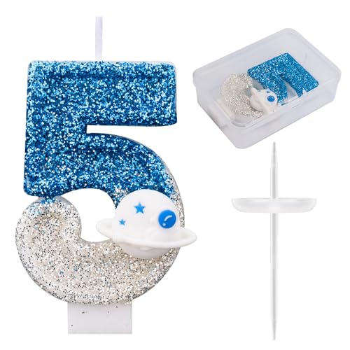 Weltraum-Geburtstagskerze, Glänzende Astronauten-Zahlenkerze Raumschiff Weltraum-Kuchenaufsatz Perfekte Universum-Rakete Raumschiff Kuchendekorationen und Partygeschenke(Nummer 5) von Gosknor