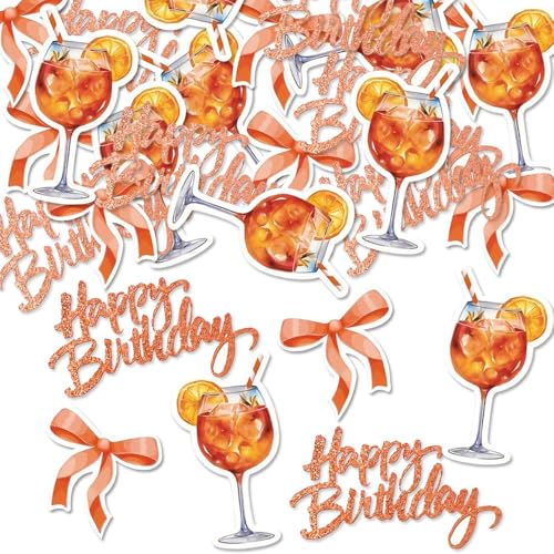 100 Stück Aperol Happy Birthday Konfetti, Zitrus-Cocktail-Geburtstagstisch-Konfetti, Orange & Gold Glitzer Orange Zitrus-Cocktail-Tischstreuer, Aperol-Geburtstagsparty-Dekoration von GotGala