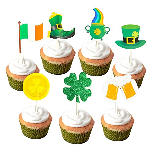 12pcs St. Patrick's Day Cupcake Topper Set Green Glitter vier Blattklee Bier Coin Schuhe Irische Flaggen -Kuchen -Topper für St. Patrick's Day Party Dekorationen von GotGala