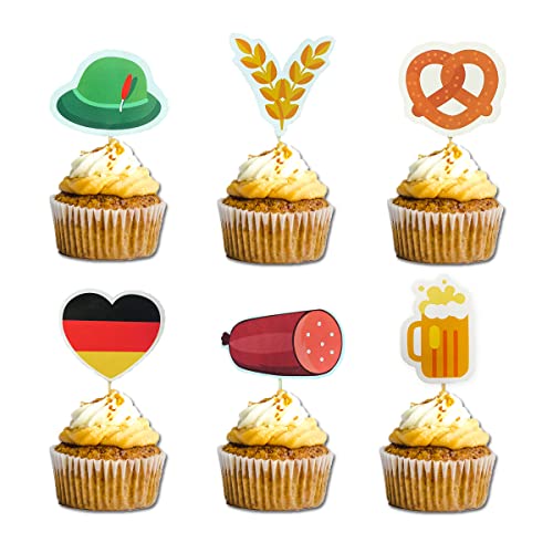 24 Stück Oktoberfest Cupcake Topper Deutsches Bierfest Cupcake Picks für Oktoberfest Festival Bier Thema Geburtstagsfeier Dekorationen von GotGala
