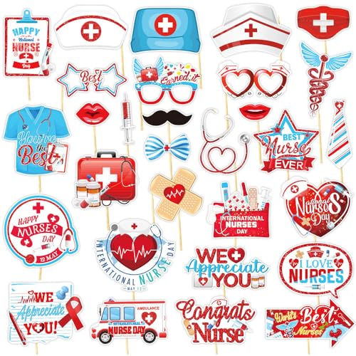 30 Stück Krankenschwester-Fotoautomaten-Requisiten, Dankeschön-Krankenschwestern, Abschlussfeier-Dekoration für Partydekorationen mit Krankenschwester-Motto 30 Stück Krankenschwester-Fotoautomaten-Requisiten, Dankeschön-Krankenschwestern, Abschlussfeier-Dekoration für Partydekorationen mit Krankenschwester-Motto von GotGala