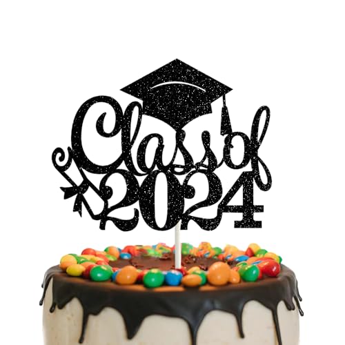 Class of 2024 Cake Topper Schwarz Glitter Graduierung Kuchen Toper Graduierung Cap Diploma Kuchen Picks 2024 Abschlussfeier Dekorationen von GotGala