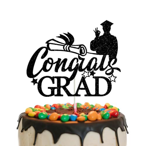 Congrats Grad 2024 Kuchen -Toper Schwarz Glitter Graduierung Kuchen -Toper -Abschlusskappe Diploma Star Cake Picks für 2024 Abschlussfeierdekorationen von GotGala