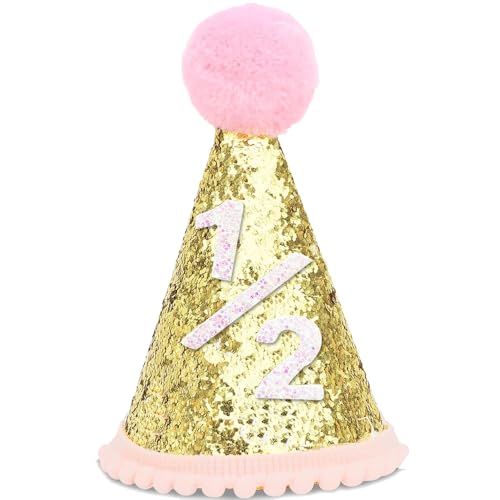 GotGala 1/2 Geburtstag Hut 6 Monate Geburtstag Dekorationen Kleine Prinzessin Krone Süße Halbhut Foto Requisiten Hellrosa 1/2 Way To One Dekoration von GotGala
