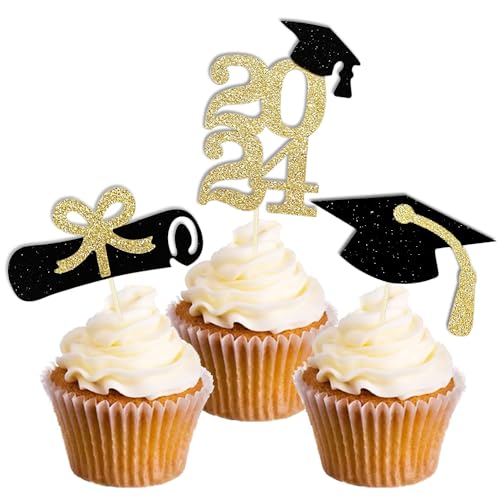 GotGala 2023 Abschluss Cupcake Topper 24 Pack Diplom 2023 Grad Cap Glückwunsch graduelle Kuchen -Picks für Abschlussfeierdekorationen von GotGala