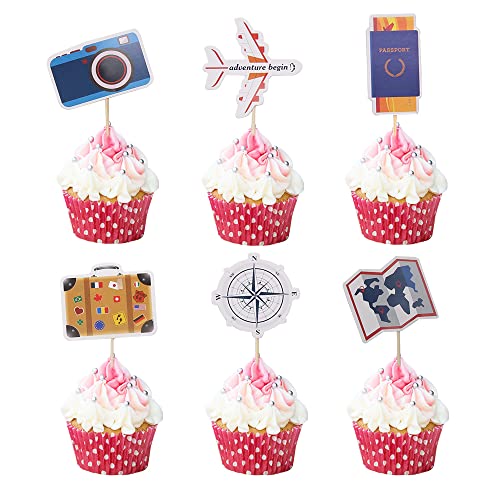 GotGala Cupcake-Topper mit Reisemotiven, Flugzeugkarte, Kamera, Kuchenaufsatz, Picks für die Welt erwartet, Reisethema, Babyparty, Ruhestand, Party, Lieferanten von GotGala