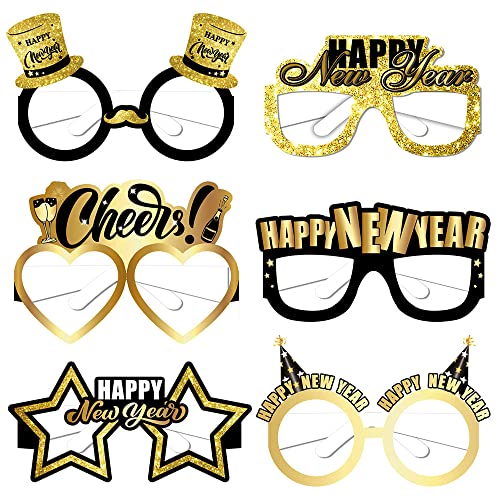 GotGala 6pcs 2024 Neujahr Brille 2024 Gold und Schwarz Silvester Beifall zu 2024 Papierbrillen für Silvester Party Feierparty Vorräte Kids Erwachsenen von GotGala