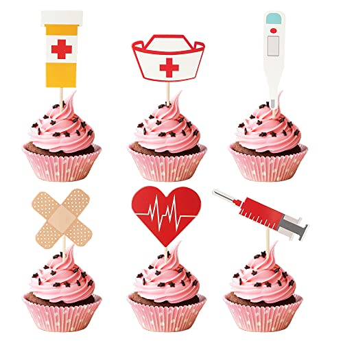 GotGala Cupcake-Topper für Krankenschwestern, Schulabschluss, Cupcake-Picks für Krankenschwester-Thema, Geburtstag, Abschlussfeier, Party, Dekoration, Foto-Requisite, 24 Stück von GotGala