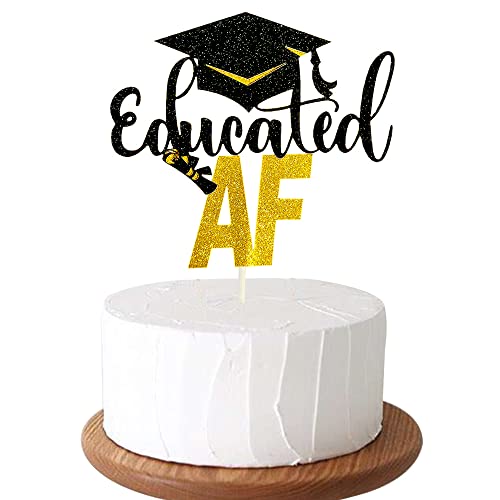 GotGala Educated AF Tortenaufsatz Gold Glitter Graduation Cake Topper für Klasse 2022 High School Graduation Abschluss Party Dekorationen von GotGala