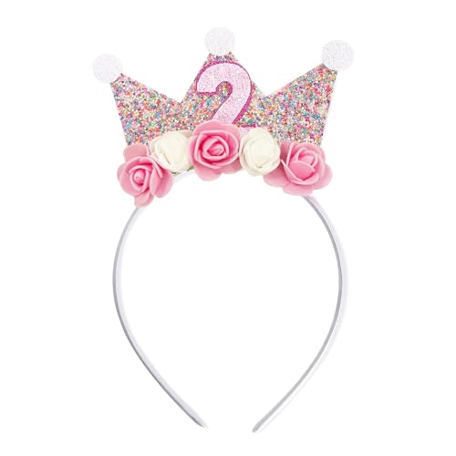 GotGala Geburtstags-Stirnbänder für Mädchen zum 2. bis 5. Geburtstag, Kronprinzessin-Tiara, Blumen-Stirnbänder für Geburtstagsmädchen (2nd) von GotGala