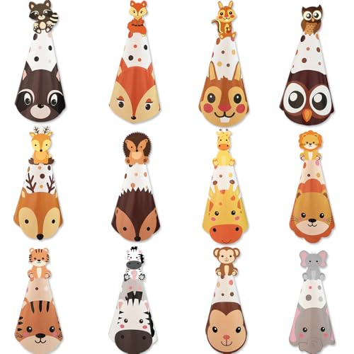 GotGala Safari-Partyhüte, Dschungeltiere, Safari-Thema, Papierhüte für Kinder, Zoo, Geburtstag, Partyzubehör, Gastgeschenk, 12 Stück von GotGala