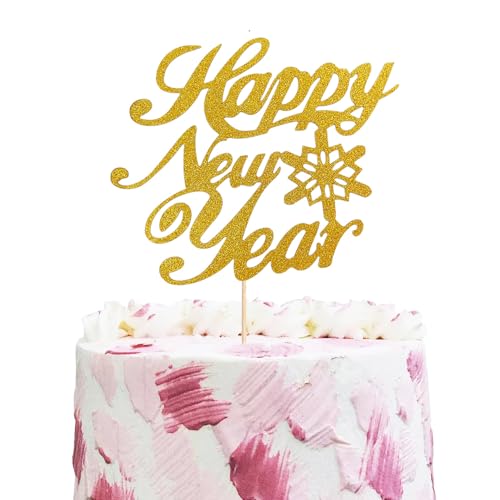 Happy New Year Cake Toppers Snowflake Gold Glitter 2024 Silvester Hello 2024 Cheers to 2024 Happy New Year Dekorationen für Neujahr Winter Festliche Feiertage Weihnachten Party Dekorationen von von GotGala