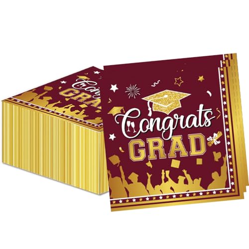 Herzlichen Glückwunsch Absolventen Servietten für die Abschlussfeiern Vorräte 2024 gratulieren Sie das Mittagessen mit Abschluss des Abschlusses. (Maroon) von GotGala