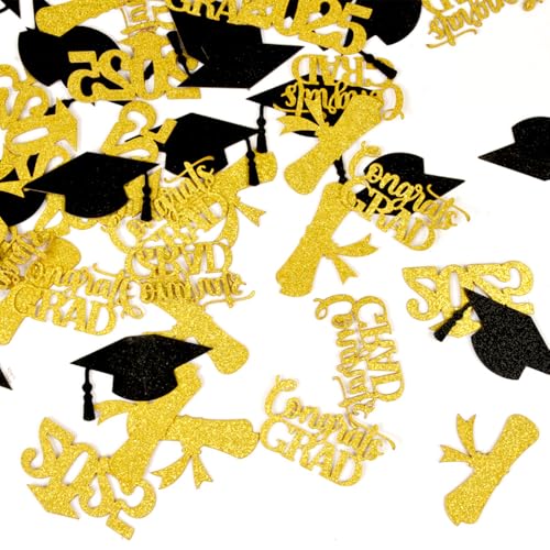 Konfetti zum Schulabschluss, 2025, Glitzer, Congrats Grad 2025, Papiertischkonfetti für 2025, College, Abschluss, Feier, Party-Dekorationen (Gold) von GotGala