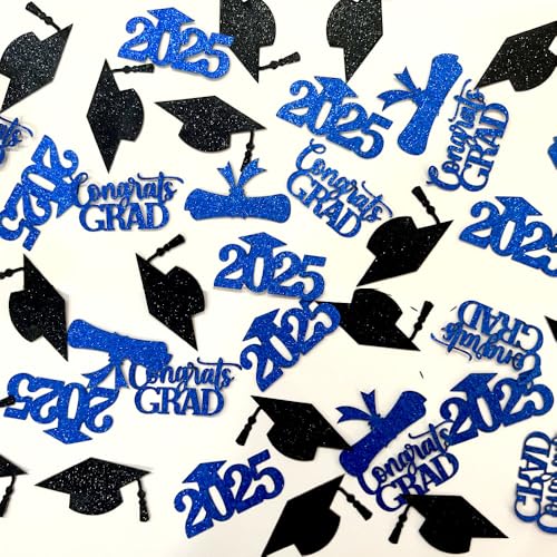 Konfetti zum Schulabschluss, 2025, Glitzer, Congrats Grad 2025, Papiertischkonfetti für 2025, College, Abschluss, Feier, Party-Dekorationen (blau) von GotGala