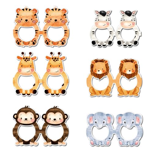 Safari-Dschungel-Tier-Sonnenbrille, Partyzubehör, Papierbrille, Tiere, Foto-Requisiten für Wald-Kostüm, Zubehör, Waldland-Bauernhaus, Cospaly, Babyparty, Partyzubehör, 6 Stück von GotGala
