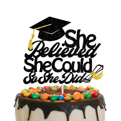 She Believed She Could So She Did Kuchen -Toper Schwarz -Gold -Glitzer -Abschlusskuchen -Toper -Abschlusskappe Diploma Star Cake Picks für 2024 Abschlussfeierdekorationen von GotGala
