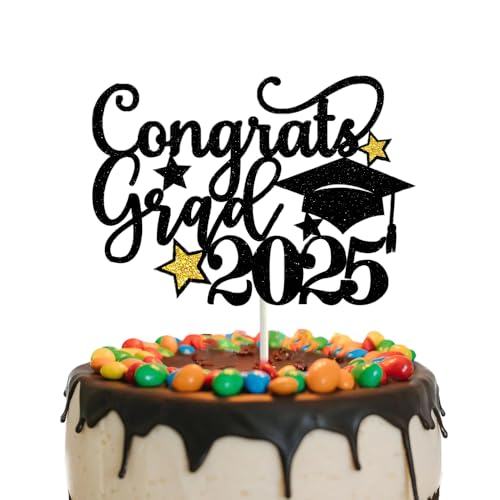 Tortenaufsatz „Congrats Grad 2025“ in Schwarz und Gold mit Glitzer, Tortenaufsatz zum Schulabschluss, Abschlusskappe als Stern-Kuchenaufsatz für die Dekoration der Abschlussfeier 2025 Tortenaufsatz „Congrats Grad 2025“ in Schwarz und Gold mit Glitzer, Tortenaufsatz zum Schulabschluss, Abschlusskappe als Stern-Kuchenaufsatz für die Dekoration der Abschlussfeier 2025 von GotGala