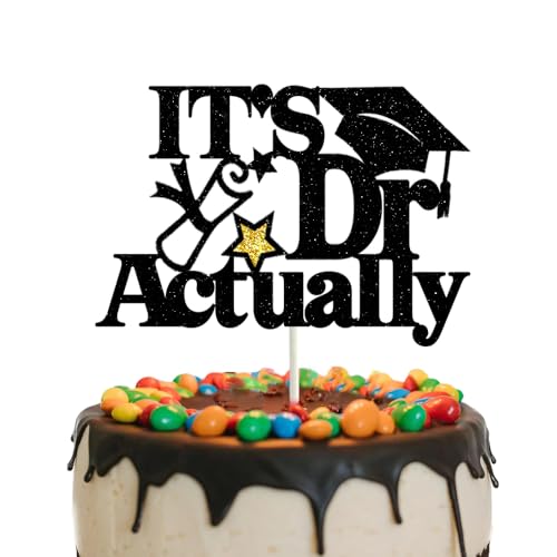 Tortenaufsatz mit Aufschrift "It's Dr. Actual", Schwarz und Gold, Glitzer, Doktorenabschluss, Abschlussfeier, Stern-Kuchenspieße für Doktoratsabschluss, Party-Dekorationen Tortenaufsatz mit Aufschrift "It's Dr. Actual", Schwarz und Gold, Glitzer, Doktorenabschluss, Abschlussfeier, Stern-Kuchenspieße für Doktoratsabschluss, Party-Dekorationen von GotGala