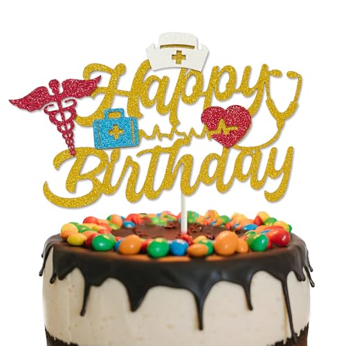 Tortenaufsatz mit Aufschrift "Nurse Happy Birthday", goldfarben, glitzernd, für Krankenschwestern, Geburtstagsparty-Dekorationen Tortenaufsatz mit Aufschrift "Nurse Happy Birthday", goldfarben, glitzernd, für Krankenschwestern, Geburtstagsparty-Dekorationen von GotGala