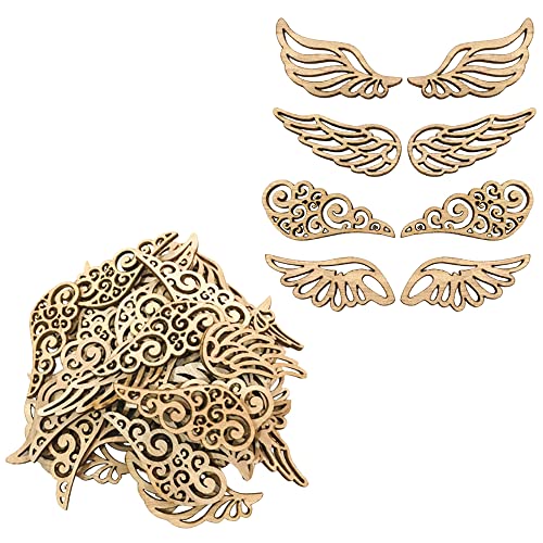 Gotetiso 80 Stück Holzausschnitte Engelsflügel Basteln Set Holzflügel Scheiben Angel Wing Holzscheiben zum Basteln Holz Scheiben Engel Flügel Holz Ausschnitte DIY Dekoration für Hochzeit Geburtstag von Gotetiso