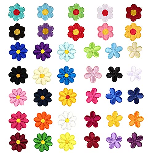 Gotetiso Blumen zum Aufbügeln 40 Stück Mini Niedlich Patches Sticker Blumen Aufnäher Bunte Bestickte Blumenbeete Aufbügeln Mini Sun Flower Bestickte Patches für Jeans Hosen Jacken T-Shirt Taschen von Gotetiso