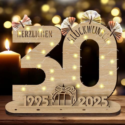 GothicBride 2025 30 Geburtstag Geschenk Geldgeschenke Geburtstag, 30 Geburtstag Deko Holz-Schild Gästebuch mit LED Lichterkette, 30 Geburtstag Frauen Männer Personalisierbares Geschenk von GothicBride
