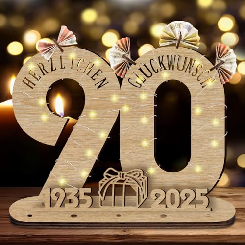 GothicBride 2025 90 Geburtstag Geschenk Geldgeschenke Geburtstag, 90 Geburtstag Gästebuch Deko Holz-Schild Gästebuch mit LED Lichterkette, Geschenke zum 80 Geburtstag Männer Frau von GothicBride