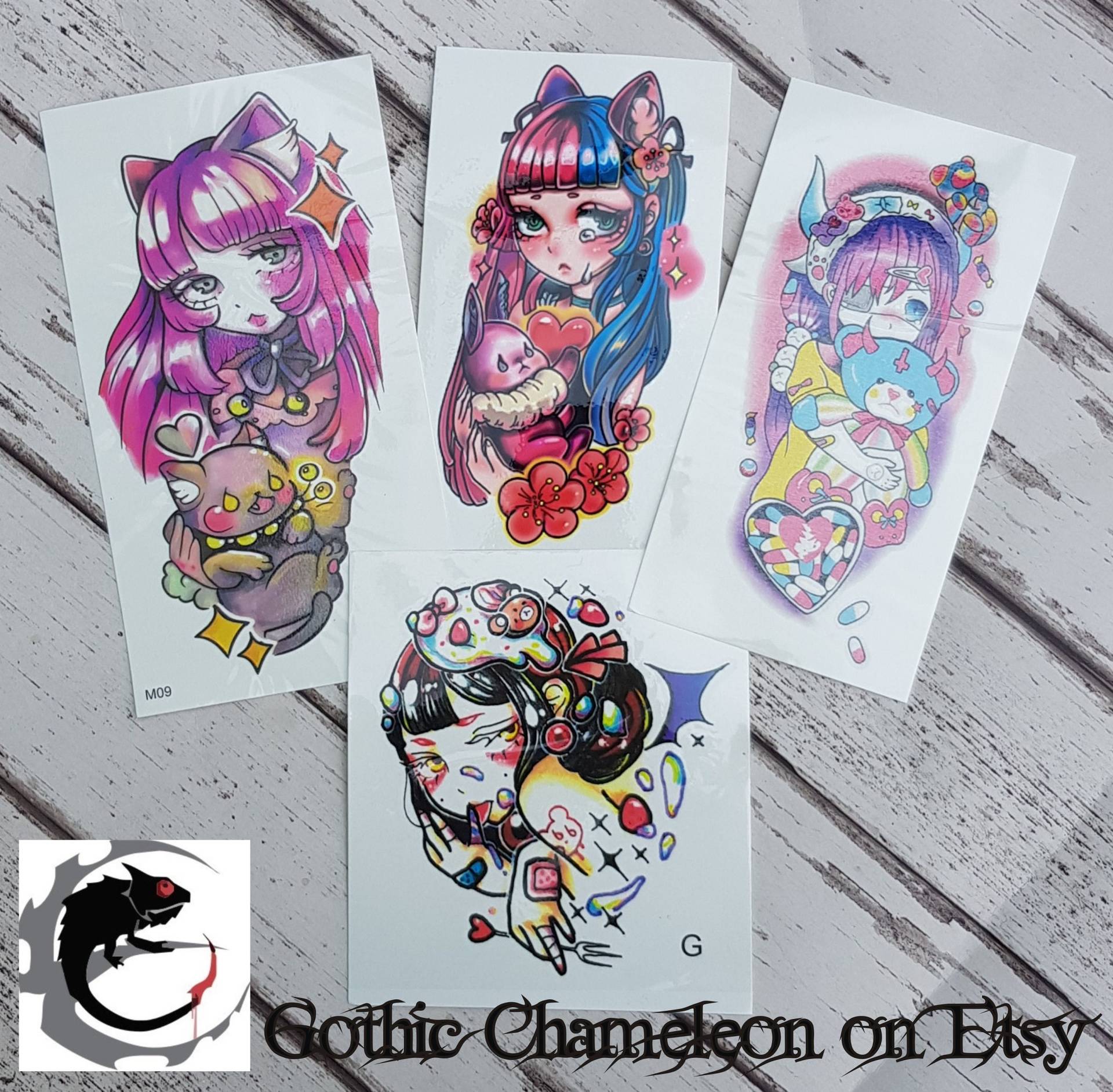 Temporäre Tattoo-Bögen Im Stil Von Kawaii Harajuku Manga Anime Temporäre Tattoo-Bögen Im Stil Von Kawaii Harajuku Manga Anime von GothicChameleon