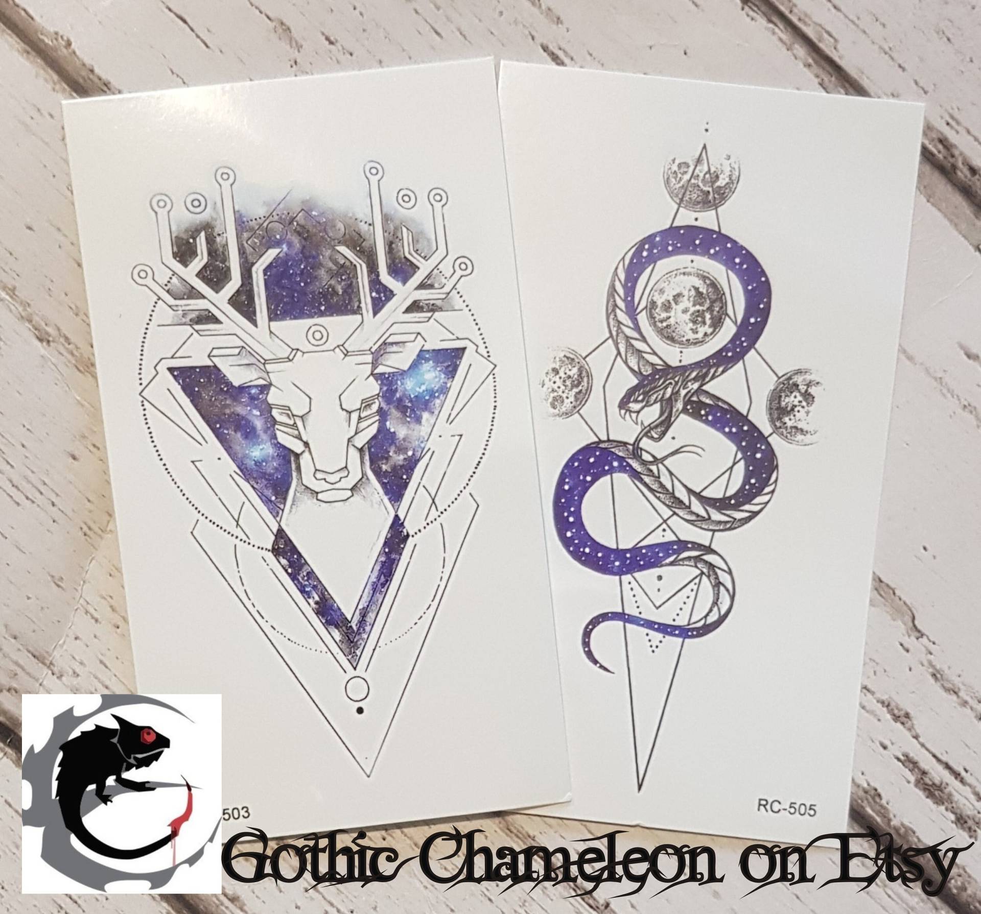 Temporäre Tattoo-Bögen Hirschkopf Geweih Schlange Temporäre Tattoo-Bögen Hirschkopf Geweih Schlange von GothicChameleon