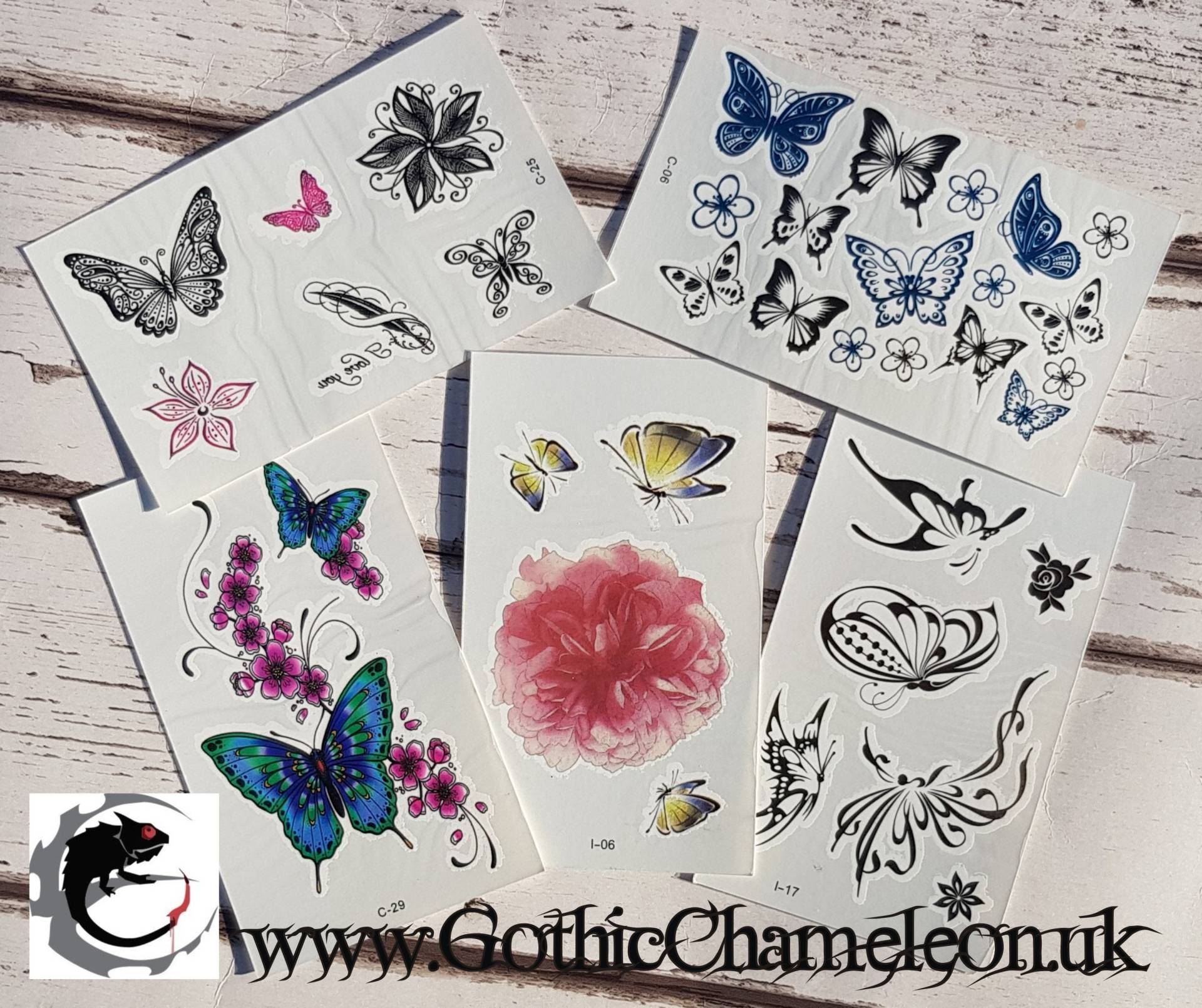 Temporäre Tattoo-Bögen Schmetterling Schmetterlinge Blumen Temporäre Tattoo-Bögen Schmetterling Schmetterlinge Blumen von GothicChameleon