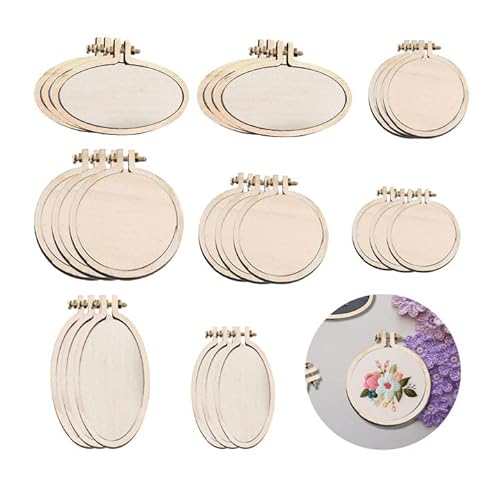 Gotrain 24 Sets 8 Größen Holz Mini Stickrahmen Kleine Kreuzstich Hoop Mini Ring Stickerei Kreis für DIY Anhänger Handwerk Rund/Oval Vertikal/Oval Horizontal von Gotrain