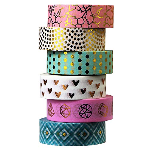 Gouert 6 Rolls Washi Tape Gold Dekoband Klebeband Buntes Gold Klebebänder von Gouert