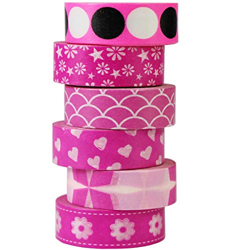 Gouert 6er Set Washi Tape Rosa Pink Design Klebebänder Dekoband Masking Tape für DIY Craft Scrapbook (Pink) von Gouert
