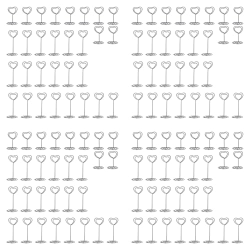 Goufride 120 Stk. Kartenhalter Herzform Tisch Bildständer Draht Tischplatte Fotohalter Menü Clips für Hochzeitsfeier Nummer, Silber von Goufride
