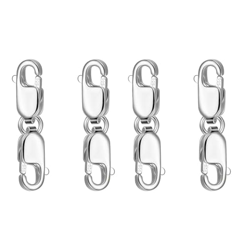 Goufride 4 StüCk Doppelter Karabinerverschluss, 10 Mm, Sterlingsilber-Verschluss, Doppelte KrallenverschlüSse, Armband-Halsketten-VerläNgerungsverbinder von Goufride