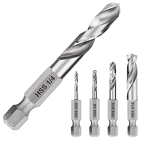 Goufride 5-Teiliges Bohrer-Set mit 1/4-Sechskantschaft, Rechtwinkliges Bohrer-Set für Metall, M2-Bohrer mit Kurzer Länge, Stahl für Schnellwechselfutter von Goufride