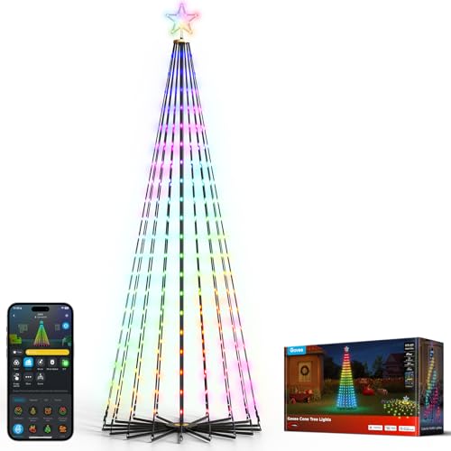 Govee Christmas Cone Tree Lights, 2,28m 370 LEDs RGBIC-Lichterkette mit Intelligenter App-Steuerung, 82+ Szenenmodi, IP67-Wasserdichte Weihnachtsbaum Kegelform für Halloween und Weihnachten, Schwarz Govee Christmas Cone Tree Lights, 2,28m 370 LEDs RGBIC-Lichterkette mit Intelligenter App-Steuerung, 82+ Szenenmodi, IP67-Wasserdichte Weihnachtsbaum Kegelform für Halloween und Weihnachten, Schwarz von Govee