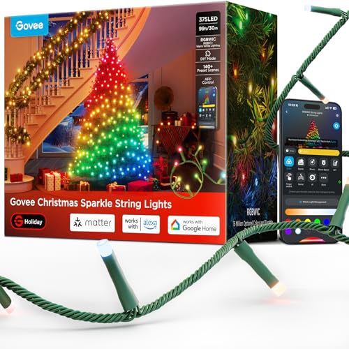 Govee Christmas Sparkle String Lights, Weihnachten Lichterkette für Innenräume, 30m RGBWIC-Leuchten mit 375 LEDs, 140+ Dynamische Szenenmodi für Weihnachtsdekorationen, APP-Steuerung mit Alexa Govee Christmas Sparkle String Lights, Weihnachten Lichterkette für Innenräume, 30m RGBWIC-Leuchten mit 375 LEDs, 140+ Dynamische Szenenmodi für Weihnachtsdekorationen, APP-Steuerung mit Alexa von Govee