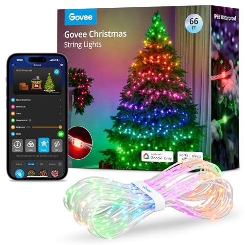 Govee Christmas lights, RGBIC Weihnachtsbeleuchtung Außen 20M, Lichterkette Innen Weihnachten Deko, LED Lichterkette Außen 200 LED-Lichtern, 99+ Szenen, IP65 Wasserdicht, Alexa-Kompatibilität von Govee