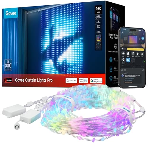 Govee Curtain Lights Pro, 960 LEDs Smart LED-Vorhang, Verbesserter Intelligenter LED-Lichterketten mit AIGC, Dynamische DIY Lichterkette für Feiertage Dekorationen, IP67 Wasserfest, 1,65x1,76m Govee Curtain Lights Pro, 960 LEDs Smart LED-Vorhang, Verbesserter Intelligenter LED-Lichterketten mit AIGC, Dynamische DIY Lichterkette für Feiertage Dekorationen, IP67 Wasserfest, 1,65x1,76m von Govee